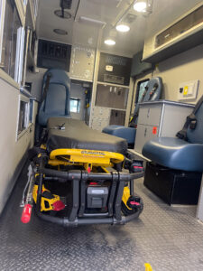 Photo shows inside of Critical Care ambulance.