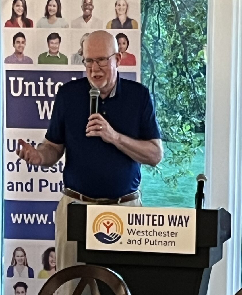 Jim O'Connor speaks at Day of Golf event for the United Way of Westchester and Putnam.