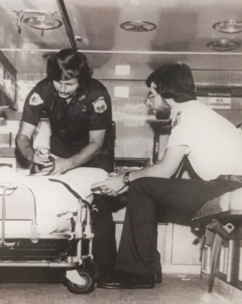 Jim O'Connor works in an ambulance as a paramedic in the 1970s.