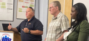 Empress President Michael Minerva Sr., left, speaks to NDP employees at a recent Town Hall held in Rhinebeck. NDP founder and CEO Ed Murray is in the middle and Empress Human Resources Director Danielle Wilson is on the right.
