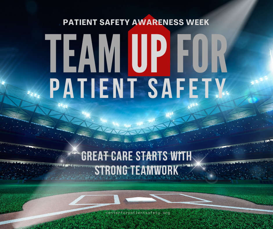 Graphic of baseball field promoting Patient Safety Awareness Week.