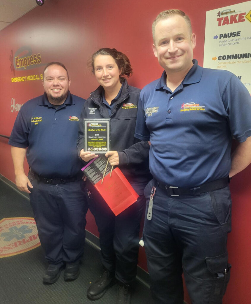Employee of the month Jan. 2026 Courtney Meester + Lt. Chris Aiello + Captain Paul Mellamphy -- cropped
