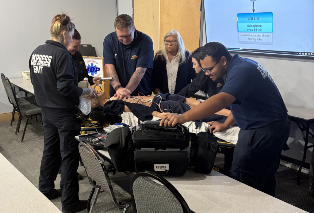 Susan Prezzano takes part in a cardiac management training recently.